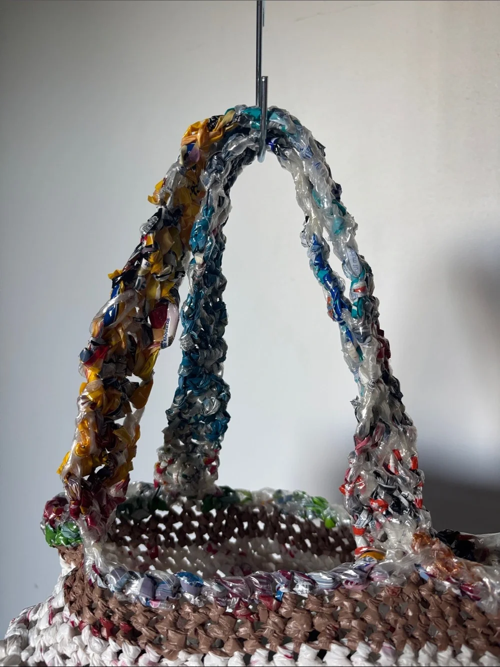 Handcrafted Plarn (plastic yarn) Crochet Satchel Tote from Etsy NWOT